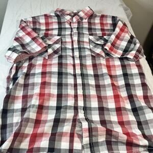 Michael Brandon Plaid Shirt Mens Large Red Short Sleeve Button Up